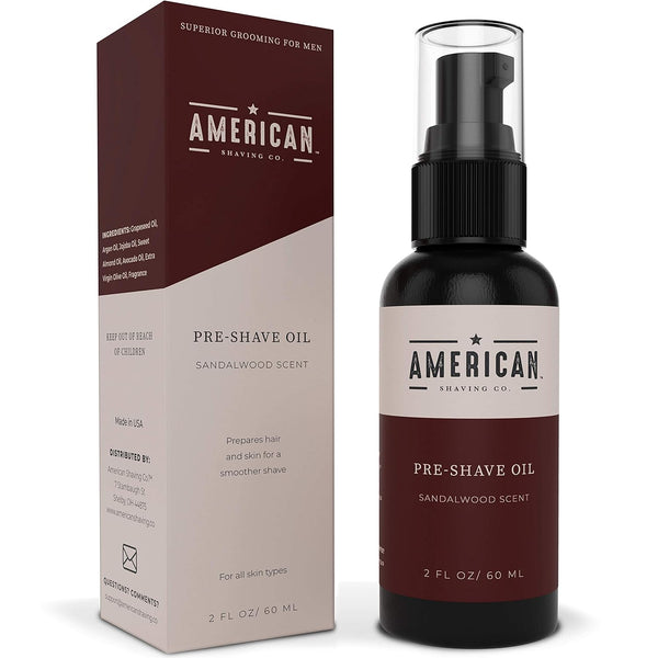 Pre-Shave Oil by American Shaving Co - Sandalwood Scent, Natural Blend Argan & Jojoba Oil, 2 Oz