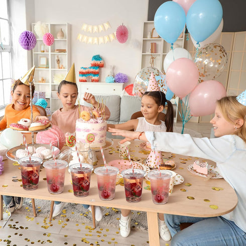 Jingmore 50 Sets Ballerina Disposable Cups with Lids and Straws Plastic Ballet Party Cold Beverage Drinking Cups