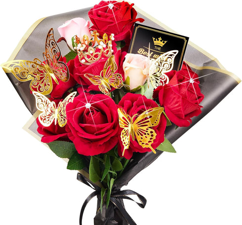 MAGIDOVE 20 Sheets Flower Bouquet Wrapping Paper Set - Waterproof with Flower Pins, Ribbons, 3D Butterflies, Cards