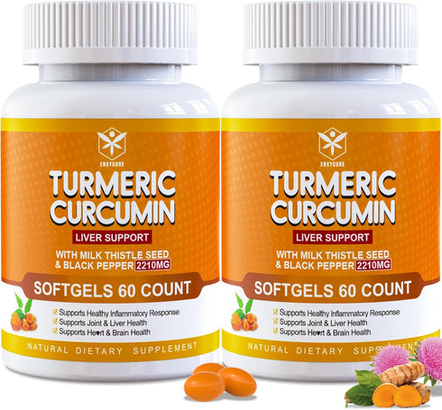 5 in 1 Turmeric Curcumin Softgels 2000mg with Milk Thistle, Black Pepper, Ginger Root - Joint, Immune Support