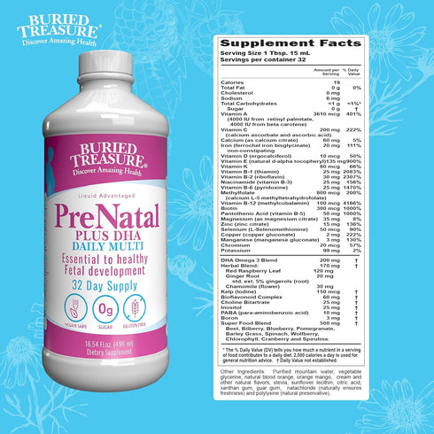 Buried Treasure Prenatal Plus DHA Complete: 16 oz Natural DHA Omega3 Iron