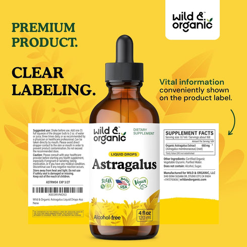 Immune 4 oz Wild & Organic Astragalus Root Extract Drops - Support - Liquid Astragalus Supplement - Add to Tea & Mix