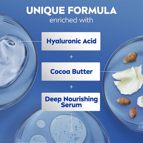 NIVEA Cocoa Butter Body Lotion for Dry Skin with Hyaluronic Acid, 72-Hour Moisturizer, 16.9 Fl Oz Pump Bottle