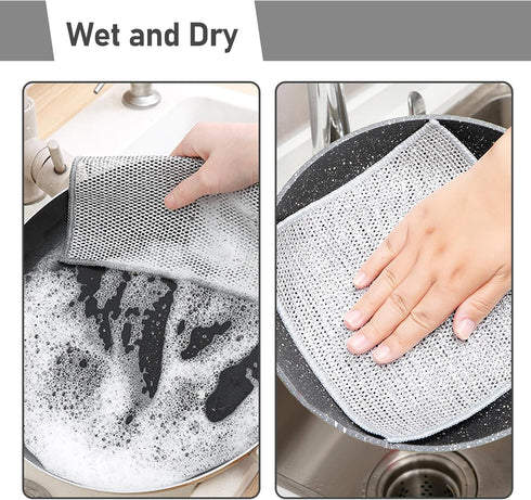 8 Pcs Wire Dishwashing Rags, 2024 New Non-Scratch Multifunctional Cleaning Cloth for Kitchen, Dishes, Sink