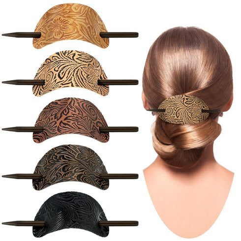 Leather Hair Clip with Stick, Faux Leather Hair Barrette, Oval Shape Hair Accessories for Women