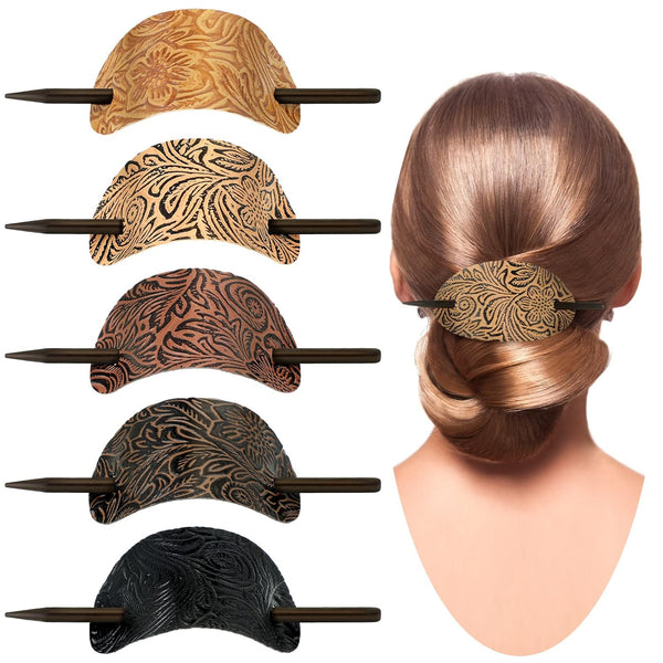 Leather Hair Clip with Stick, Faux Leather Hair Barrette, Oval Shape Hair Accessories for Women