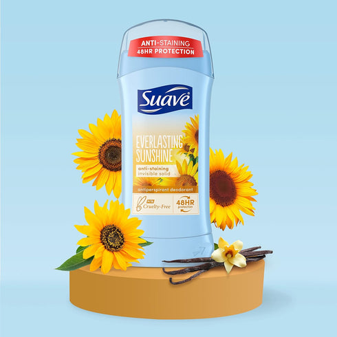 Suave Deodorant Antiperspirant Stick, 48-Hour Odor Protection, Everlasting Sunshine, 2.6 oz