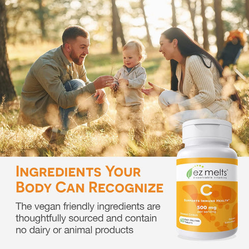 EZ Melts Dissolvable Vitamin C, 500 mg, Sugar-Free, 1-Month Supply