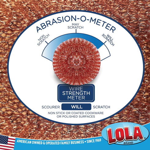 Lola Products Copper Mesh Scourer, Heavy Duty Cleaning Pads, 2 Pack, Odor Free & Rust Proof