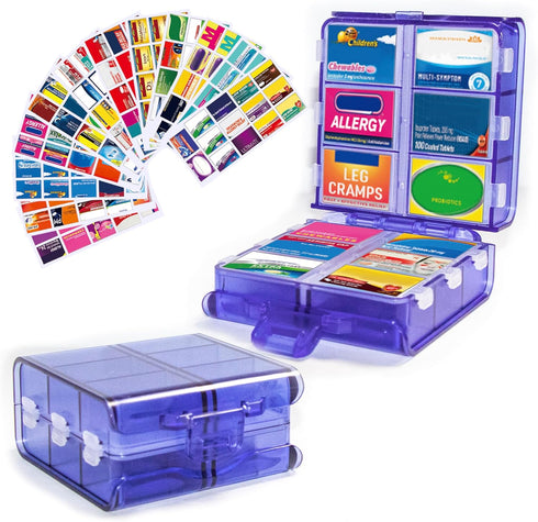 YIXIAN Large Pill Organizer with Medicine Labels, Pill Dispenser 12-Compartment Travel Medication Storage