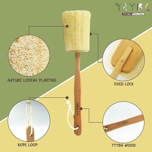 Natural Exfoliating Loofah Luffa Back Sponge Scrubber Brush with Long Wooden Handle, Body Shower Bath Spa, Pack of 1