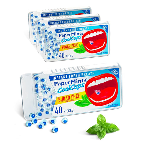 CoolCaps Instant Fresh Breath Mints, Sugar-Free 4 Pack, 160 Capsules for Extreme Bad Breath Treatment, Peppermint