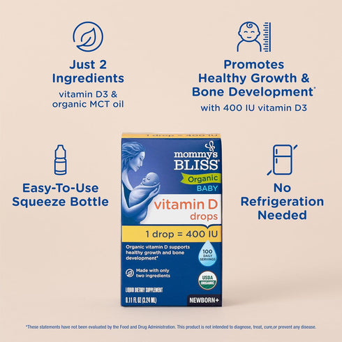 Mommy's D3 0.11 Oz (100 Pack 2 Bliss Organic Baby Vitamin D Drops | Infant Vitamin Drops Promote Healthy Growth