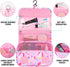 Kids Hanging Toiletry Bag for Girls, Travel Waterproof Wash Bag for Little Young Girls Cosmetic Makeup, Unicorn Pink