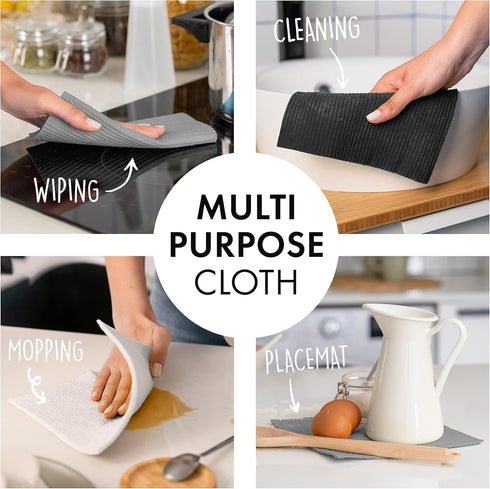 SUPERSCANDI 10 Pack Swedish Dishcloths for Kitchen - 100% Biodegradable & Compostable, Washable, Food-Safe, Grey