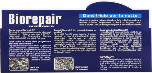 Biorepair Toothpaste "Dentifricio per la Notte" (Intensive Night Repair) 2.5 oz Tube, Pack of 2, Italian Import