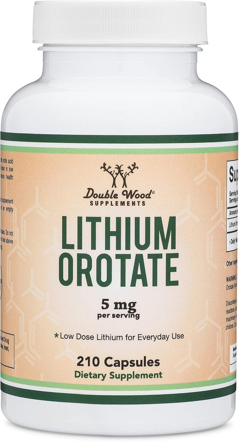 Double Wood Supplements Lithium Orotate 5mg, 210 Capsules for Calmer Mind & Balanced Mood