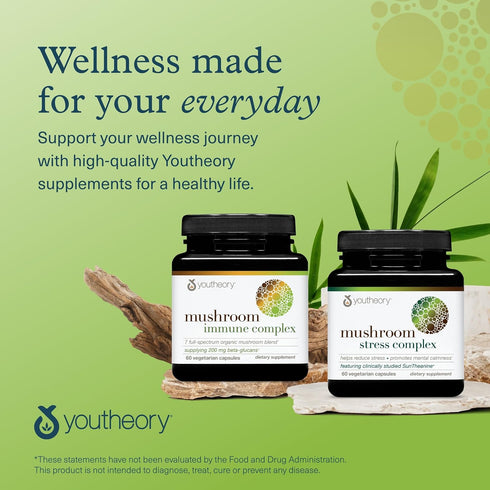 Immune Immune 60 Youtheory Mushroom Complex - Vegan Support Supplement* - Organic Mushroom Blend with Chaga, Cordyceps
