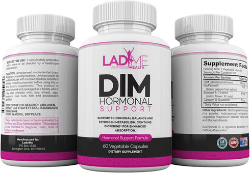 LADYME WOMEN'S HEALTH 150mg 60 DIM Complex Hormonal Support Menopause Relief Supplement for Hot Flashes & Hormonal Acne