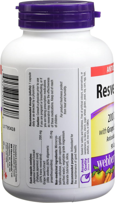 Webber Naturals Resveratrol with Grape Seed Extract, 200mg/25mg, 90 Capsules