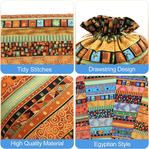 SumDirect 20 Pcs Egyptian Ethnic Style Linen Burlap Bags, 6x8 Inches, Reusable Drawstring Cotton Candy Bags for Wedding
