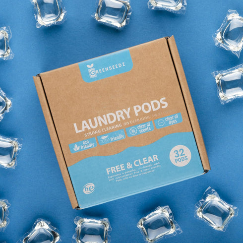 Free And Clear Eco Friendly Laundry Detergent Pods, 32 Pacs, Powerful Stain and Odor Removal, Biodegradable