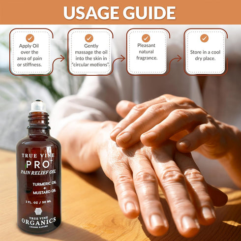 True Vine Pain Relief Oil — USDA Organic Mustard and Turmeric Oil for Inflammation, Arthritis, Joint, Knee & Muscle