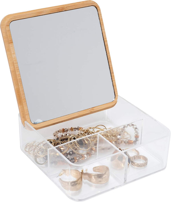 Simplify 3 Compartment Organizer with Bamboo Lid, Perfect for Jewelry, Cosmetics, Accessories, and Keepsake Storage