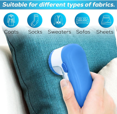 Fabric Shaver Lint Remover, AW union USB Powered Lint Shaver with 70" Cord and 2 Replacement Blades - Blue