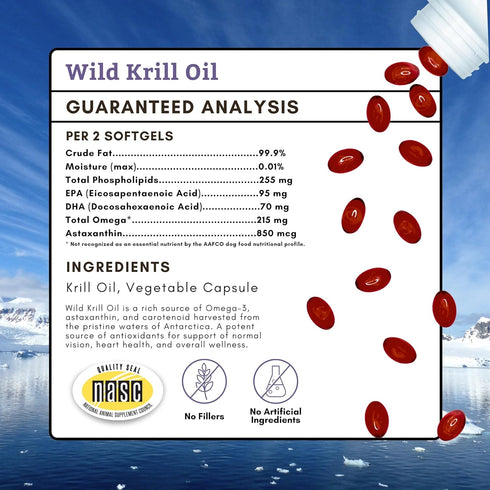 Wholistic Pet Organics Krill Oil for Dogs, Omega 3 Supplement for Itching Skin Relief & Joint Health