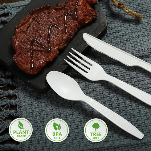 Compostable Spoon, 100 Biodegradable Silverware for Party, Large Disposable Utensil, Eco-Friendly Durable Heat Resistant