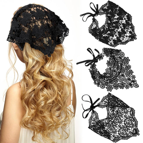 WELROG 3 PCS Hair Scarf, Chiffon Head Bandanas, Vintage Knitted Headband for Women, Headwrap for Girls