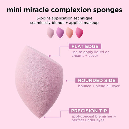 Real Techniques Mini Miracle Complexion Sponge 4 Pack - Small Makeup Blending Sponges for Foundation & Concealer,