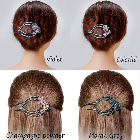 Yusier 4PCS Heart Style Ponytail Duckbill Clips, Flower Rhinestone Barrettes for Women, Sparkly Hair Clips