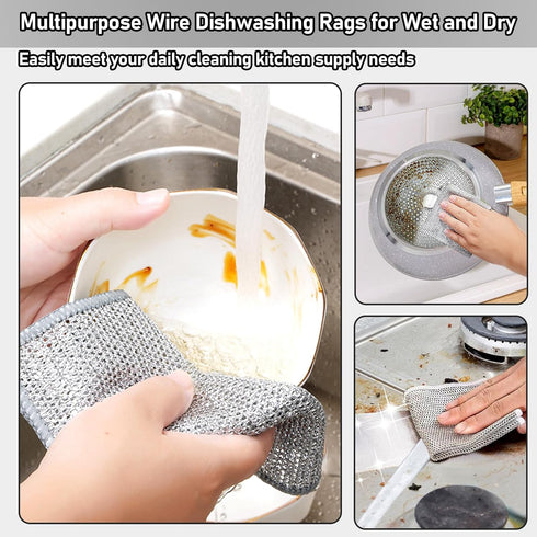 8 Pcs Multipurpose Wire Dishwashing Rags for Wet and Dry,2024 New Multifunctional Non-Scratch Wire Dishcloth,Wire Cleaning Cloth,Non Scratching Metal Wire Rag for Kitchen,Counter,Dishes,Sink