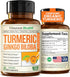 Turmeric Curcumin & Ginkgo Biloba Supplements with Bioperine - Vegan Joint Support with Organic Turmeric - 60 Capsules
