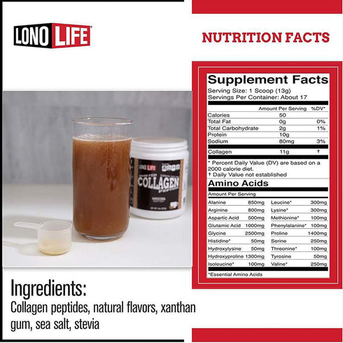 LonoLife Mocha Collagen Peptides with 10g Protein, Paleo and Keto Friendly, 8-Ounce Bulk Container