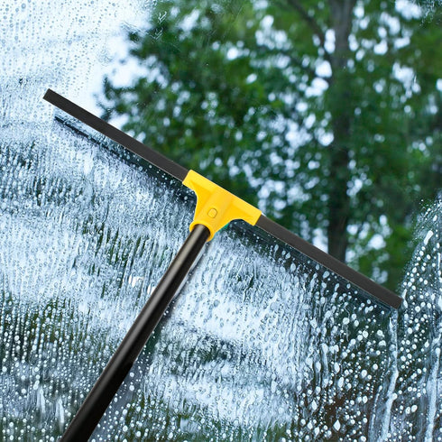 Floor Squeegee for Concrete and Tile Cleaning - 24'' Heavy Duty Rubber Scraper with 60'' Long Handle