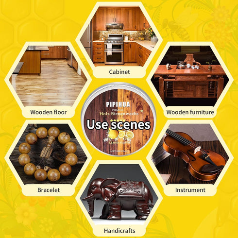 PIPIHUA Beeswax Furniture Polish - 1pc Waterproof & Repair Wood Wax with Sponge (Lemon)