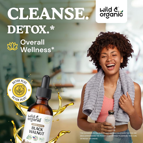 Black Walnut Tincture - Cleanse Detox w/Organic Black Walnut - Vegan Black Walnut Hulls for Digestive Health - Alcohol-Free Black Walnut Hull Extract for Gut Detox Cleanse - 2 oz