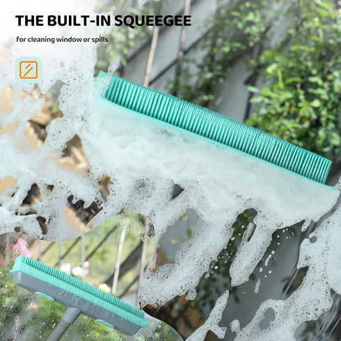 Conliwell Rubber Broom Carpet Rake for Pet Hair, Portable Detailing Lint Remover Brush with Squeegee