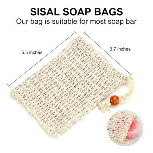 Soap Bag, Natural Sisal Pouch for Exfoliating Foaming and Drying Soap, 4 Pack Plastic-Free Holder for Shower