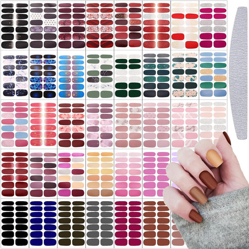 Maitys 560 Pieces Nail Polish Strips Decals, 40 Sheets Full Wrap Self Adhesive Gel Fingernail Art with File for Women