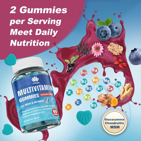 Multivitamin for Women 50+ & Men - Sugar Free Methylated Gummies with Glucosamine Chondroitin MSM