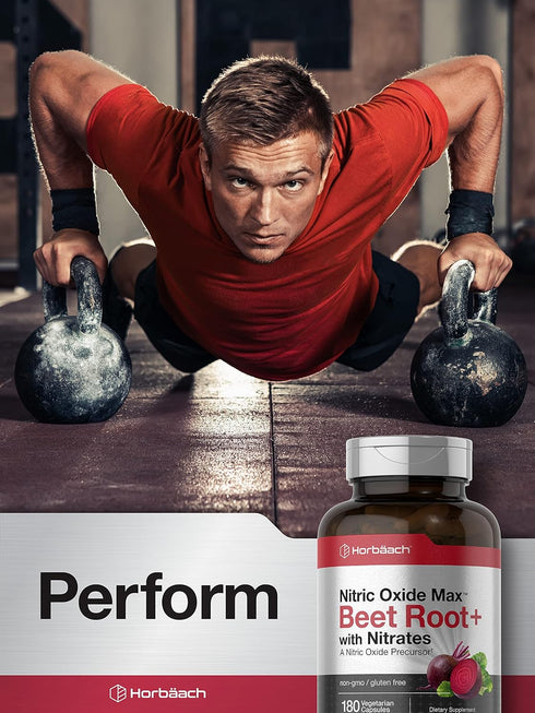 Horbaeach Nitric Oxide Beet Root Capsules | 180 Count Vegetarian Non-GMO Gluten Free Supplement