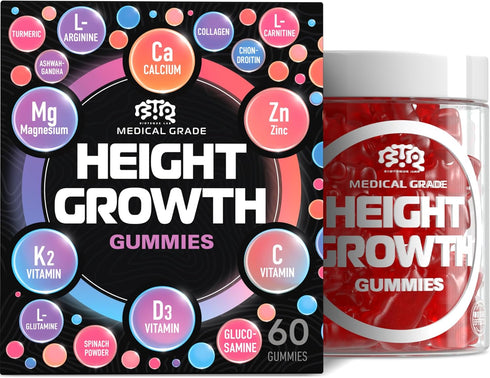 Height Growth Increase Gummies Vitamins - Grow Tall Supplement with Calcium, Magnesium, Zinc, Ashwagandha, Glucosamine