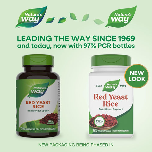 Nature's Way 600 120 (Packaging Red Yeast Rice, Traditional Support, mg per Serving, Vegan, Capsules May Vary)