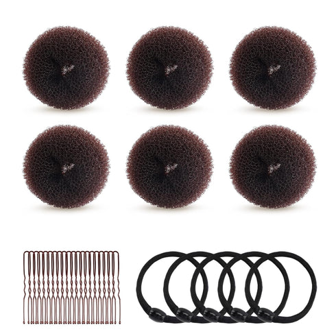 HOFASON Hair Bun Maker Donut, 31 Pcs with Small Hair Donuts, Hair Elastic Bands, and Hair Pins, Brown