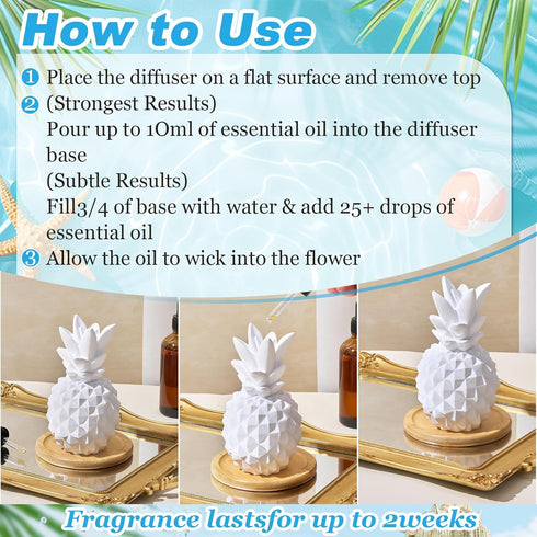 Summer Honeydak Pineapple Passive Essential Oil Diffuser Gifts, Beach Ceramic Diffuser with Wooden Tray for Home