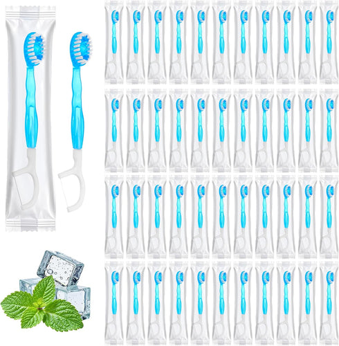 Xosjska 50 Pack Individually Packaged Disposable Travel toothbrushes with Toothpaste 5-in-1 Portable Pre-Pasted